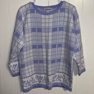 Vintage grandma core Lavender Plaid Sweater with floral design